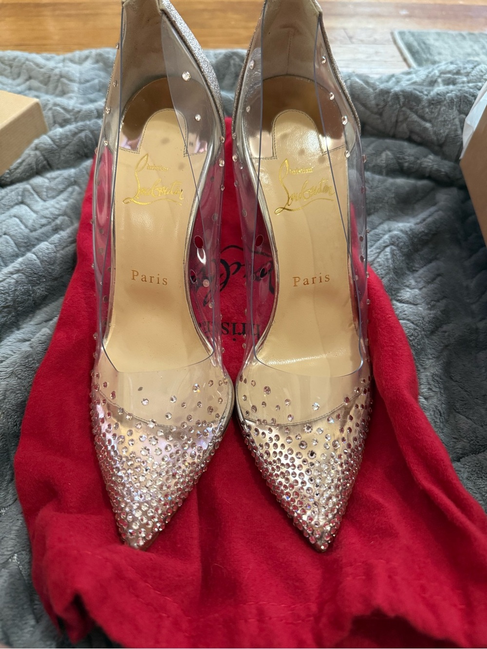 Christian Louboutin Crystal-Embellished PVC Pointed-Toe Pumps - Nude/Clear 38.5